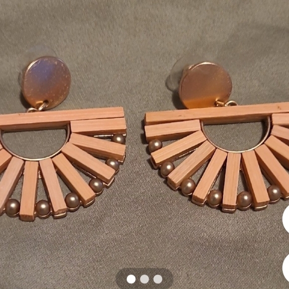 Tan and Gold Boho Earrings Statement Piece - Picture 1 of 6